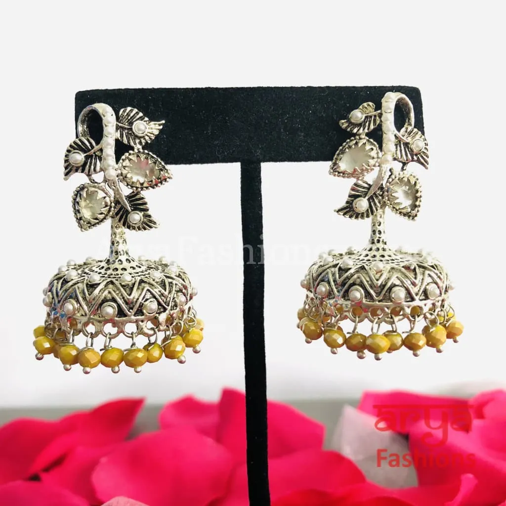 Mahi Silver Jhumka Style Earrings with colorful beads