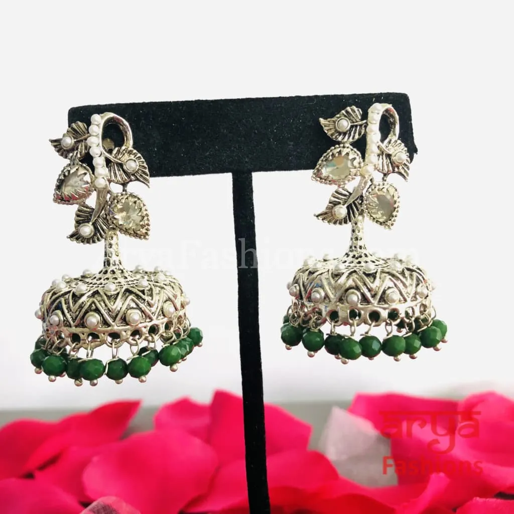 Mahi Silver Jhumka Style Earrings with colorful beads