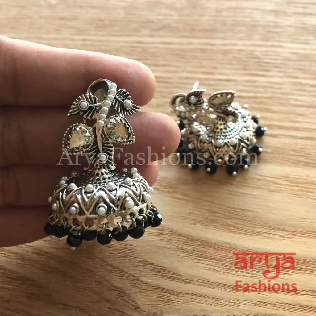 Mahi Silver Jhumka Style Earrings with colorful beads