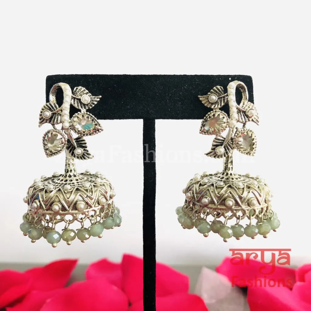 Mahi Silver Jhumka Style Earrings with colorful beads