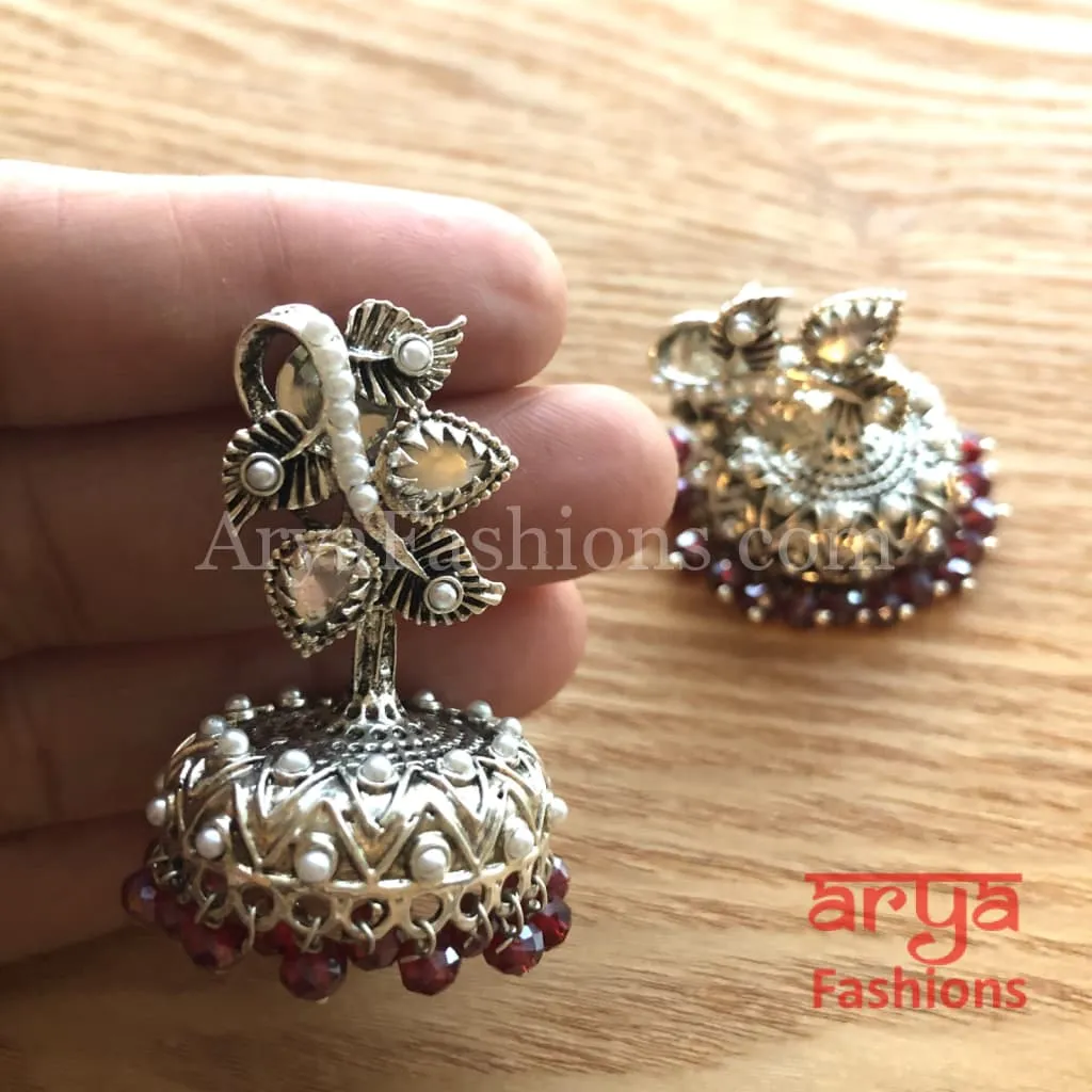 Mahi Silver Jhumka Style Earrings with colorful beads