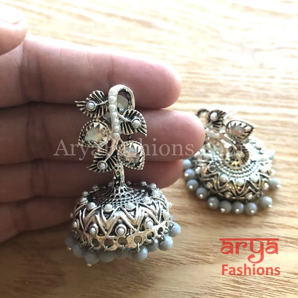 Mahi Silver Jhumka Style Earrings with colorful beads