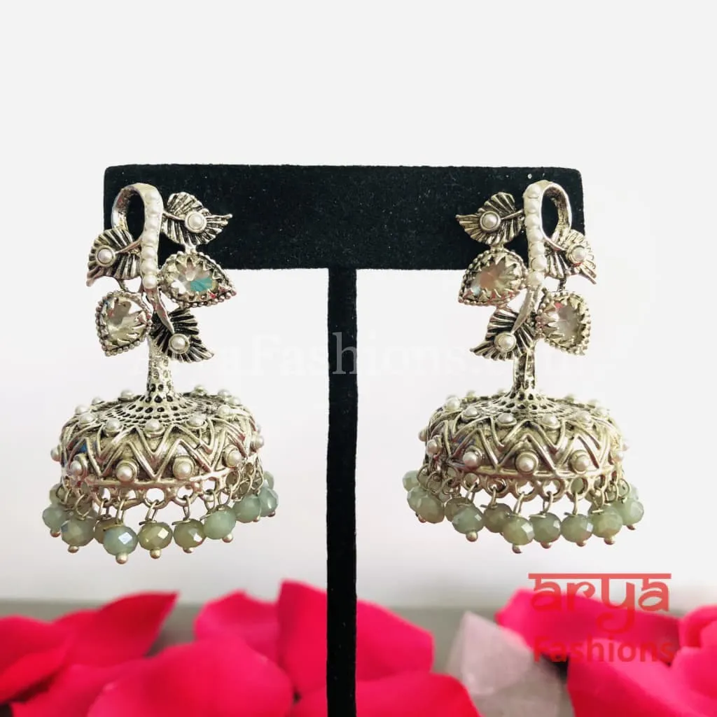 Mahi Silver Jhumka Style Earrings with colorful beads