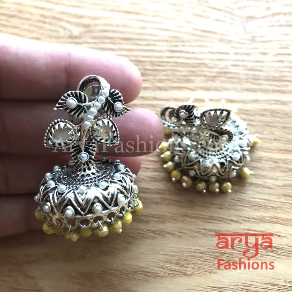 Mahi Silver Jhumka Style Earrings with colorful beads