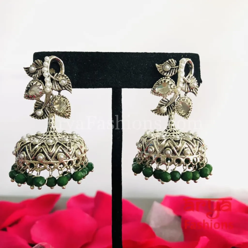 Mahi Silver Jhumka Style Earrings with colorful beads