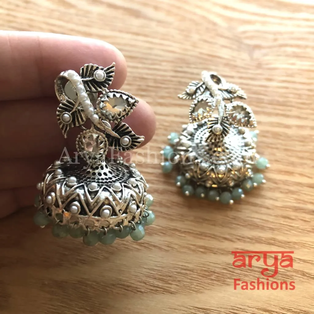 Mahi Silver Jhumka Style Earrings with colorful beads