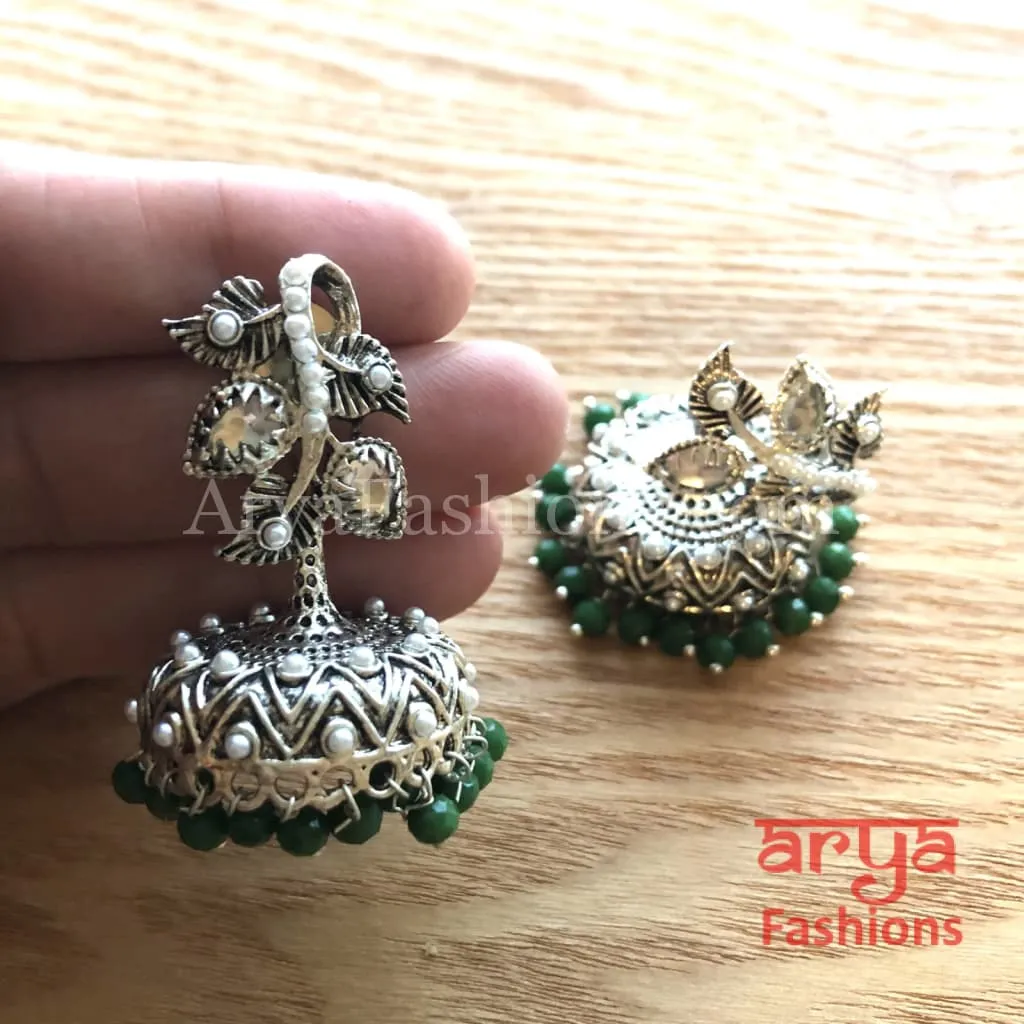 Mahi Silver Jhumka Style Earrings with colorful beads