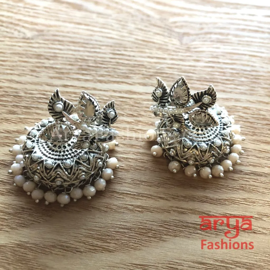 Mahi Silver Jhumka Style Earrings with colorful beads