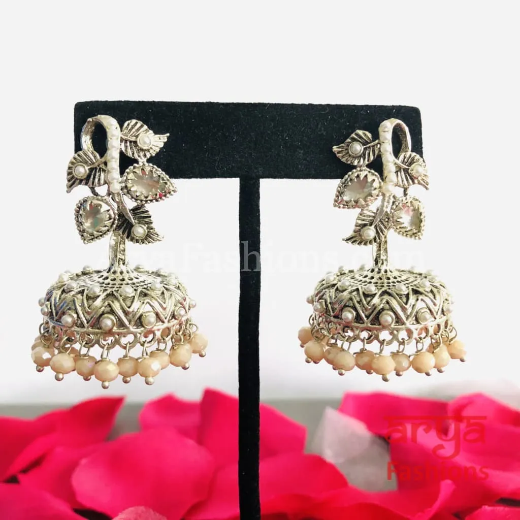 Mahi Silver Jhumka Style Earrings with colorful beads