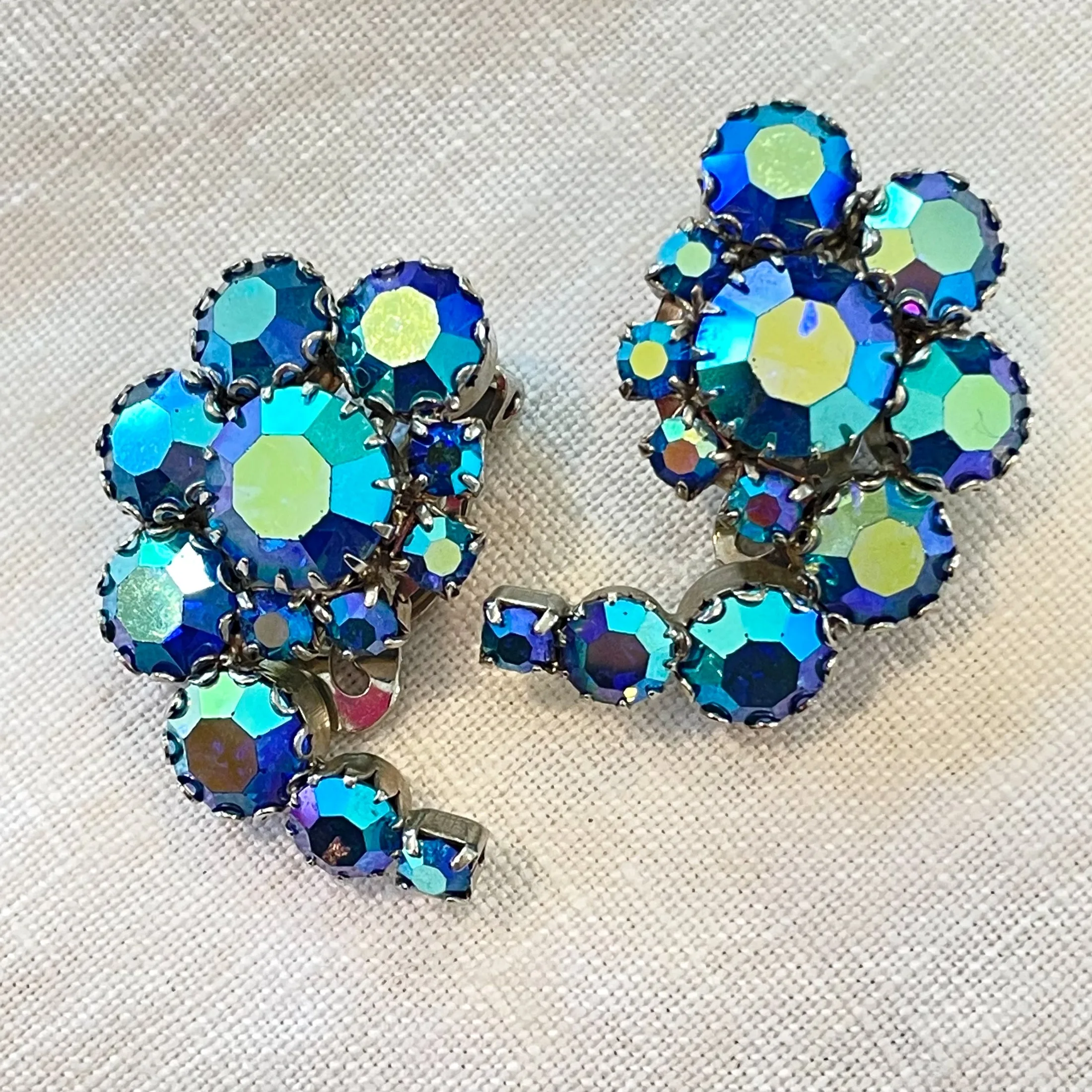 MCM Blue Rhinestone Aurora Borealis Earrings