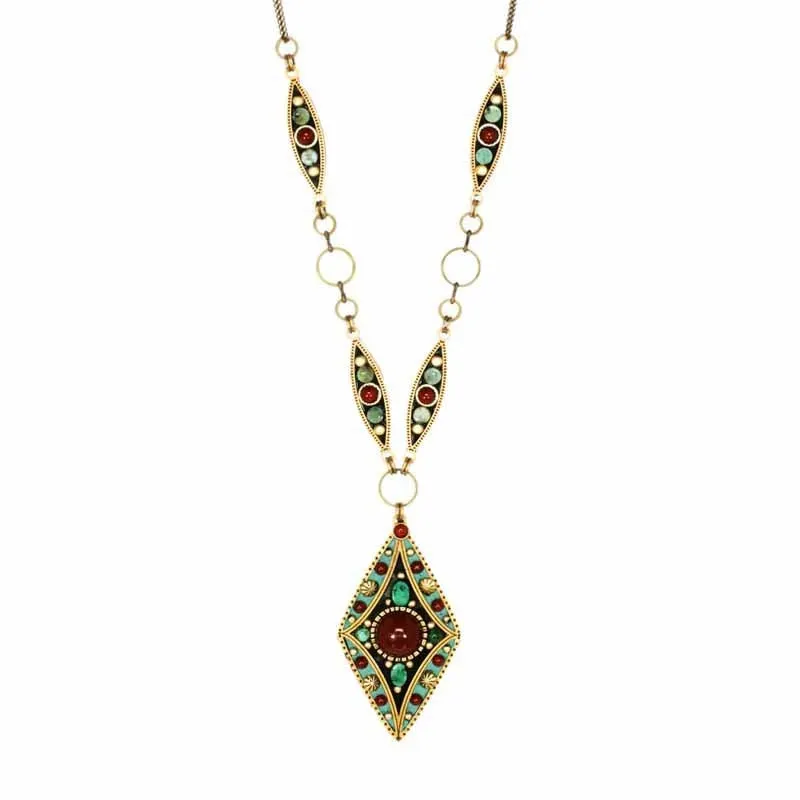 Michal Golan Turquoise Carnelian Earth Diamond Pendant Necklace