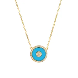 Mini Turquoise and Diamond Inlay Evil Eye Necklace