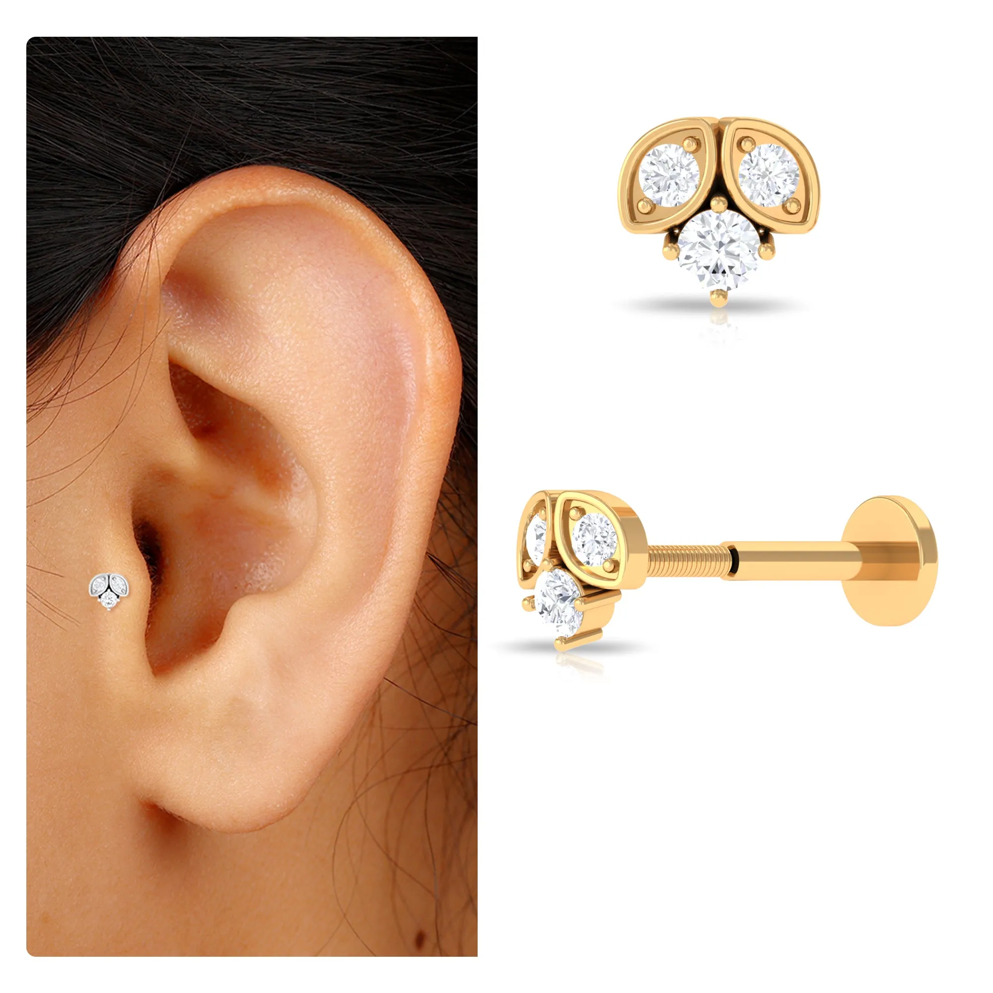 Minimalist Round Diamond Tragus Earring in Gold