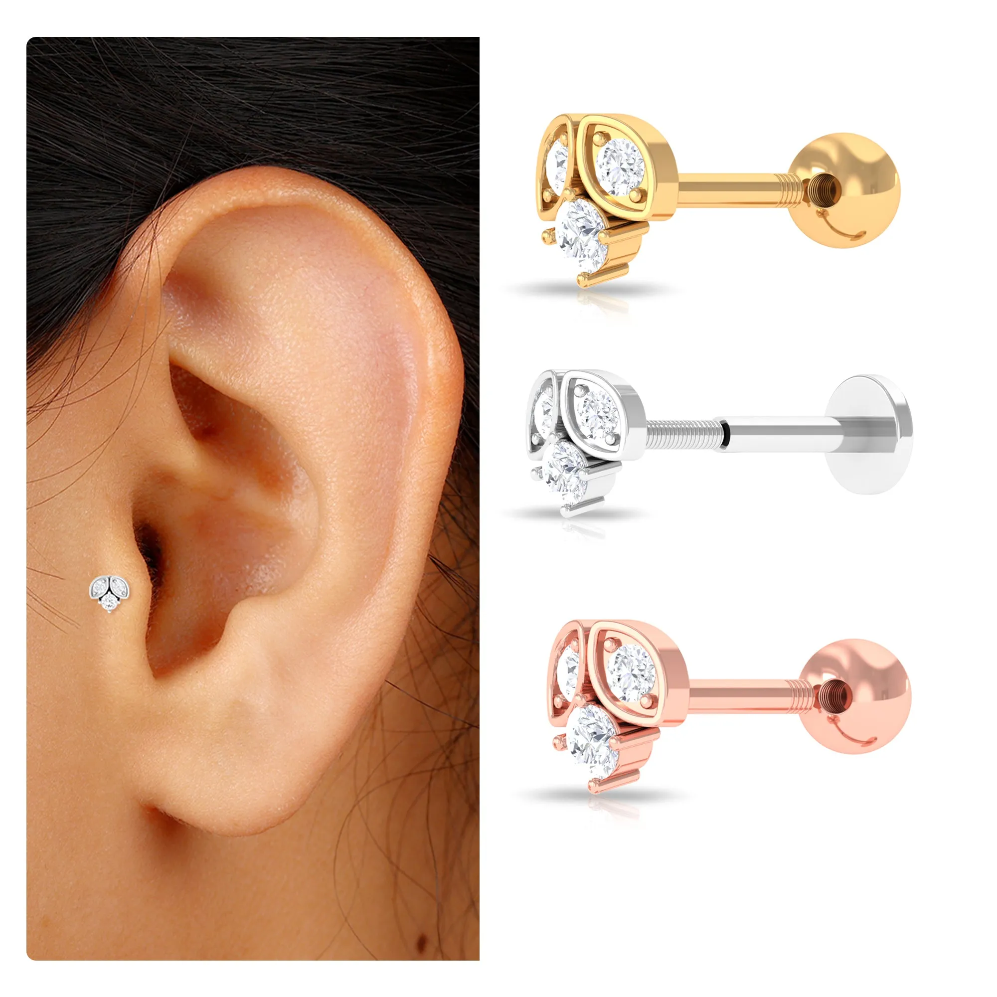 Minimalist Round Diamond Tragus Earring in Gold