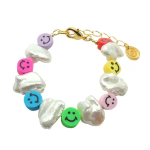 Multicolour Smiley Charm Freshwater Pearl Bracelet