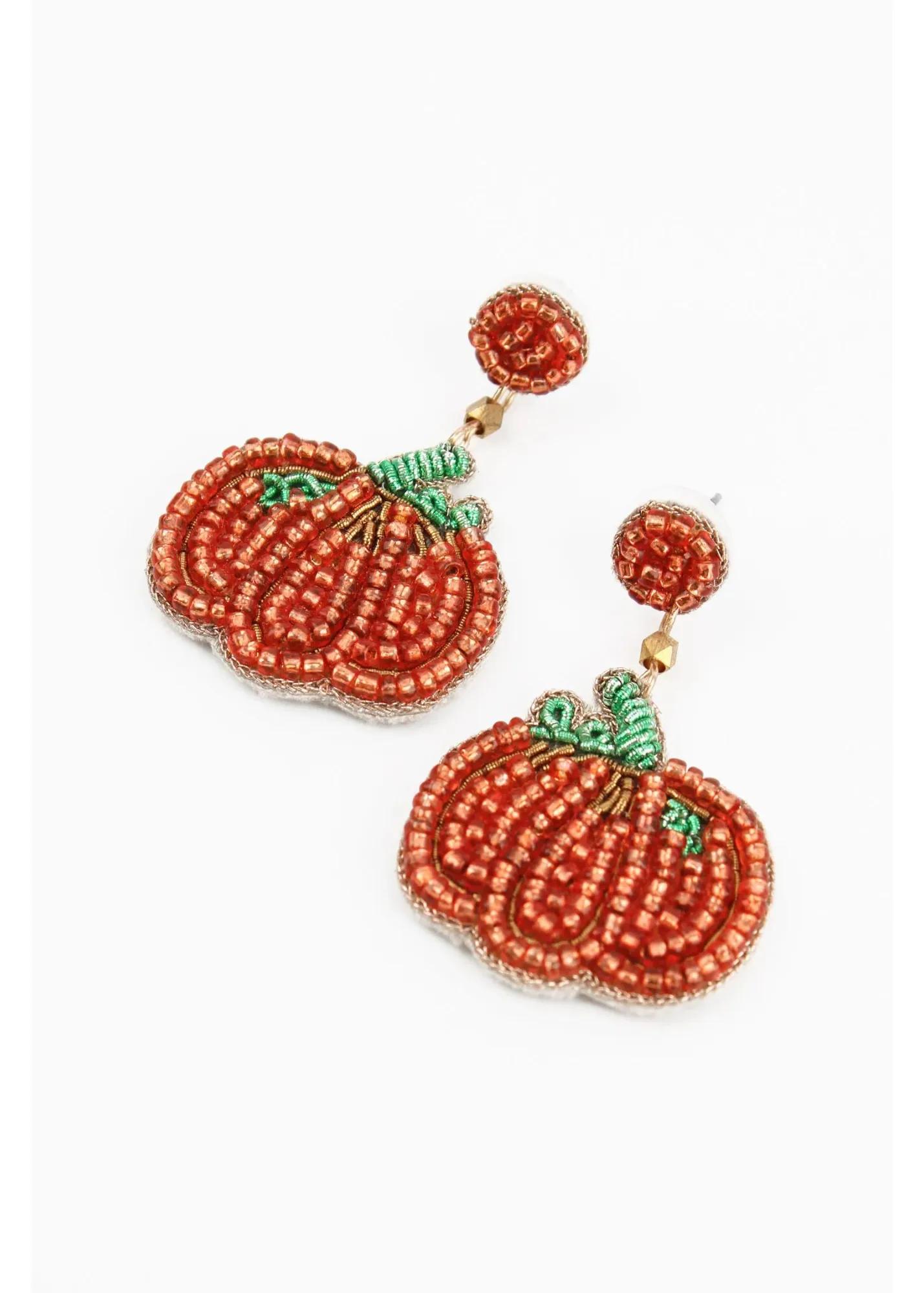 My Doris - Orange Beaded Pumpkin Drop Earrings