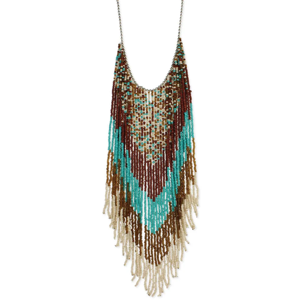 Native American Beaded Fringe Long Necklace