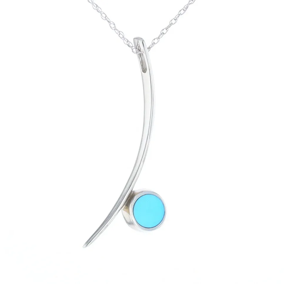 Natural Sleeping Beauty Turquoise Pendant Curved Bar Round Inlaid