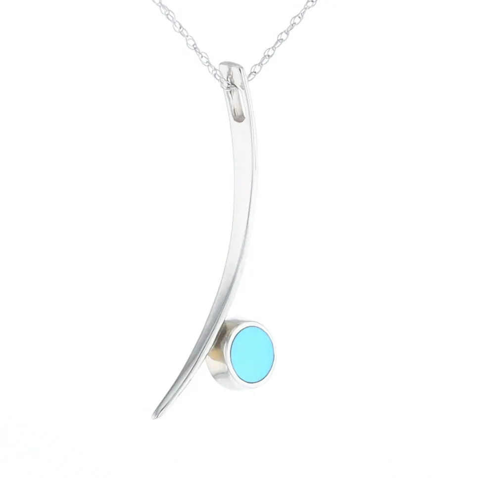 Natural Sleeping Beauty Turquoise Pendant Curved Bar Round Inlaid