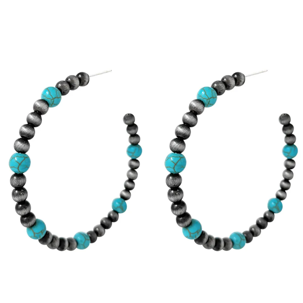 Navajo Pear Bead Hoop Earring