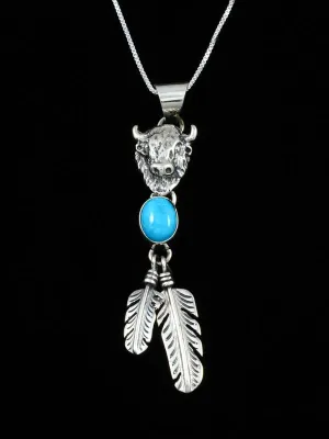 Navajo Sterling Silver 3D Turquoise Buffalo Pendant