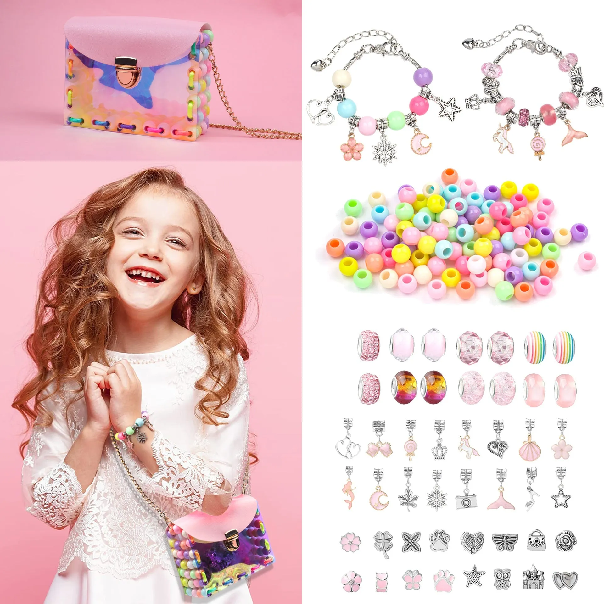 New Children's DIY Handmade Bracelet 158PCs Colorful Beaded Sequins Jewelry Storage Bag