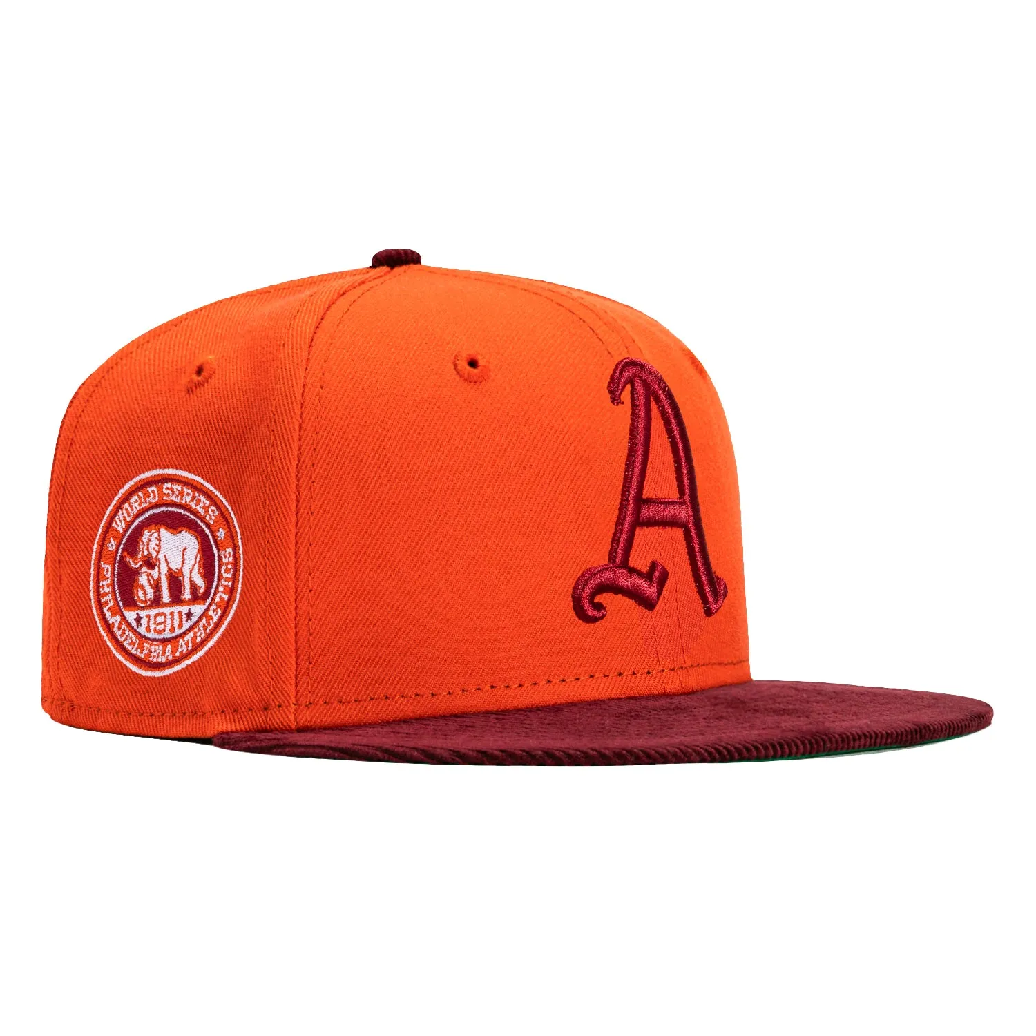 New Era 59Fifty Cord Visor Philadelphia Athletics 1911 World Series Patch Hat - Orange, Maroon