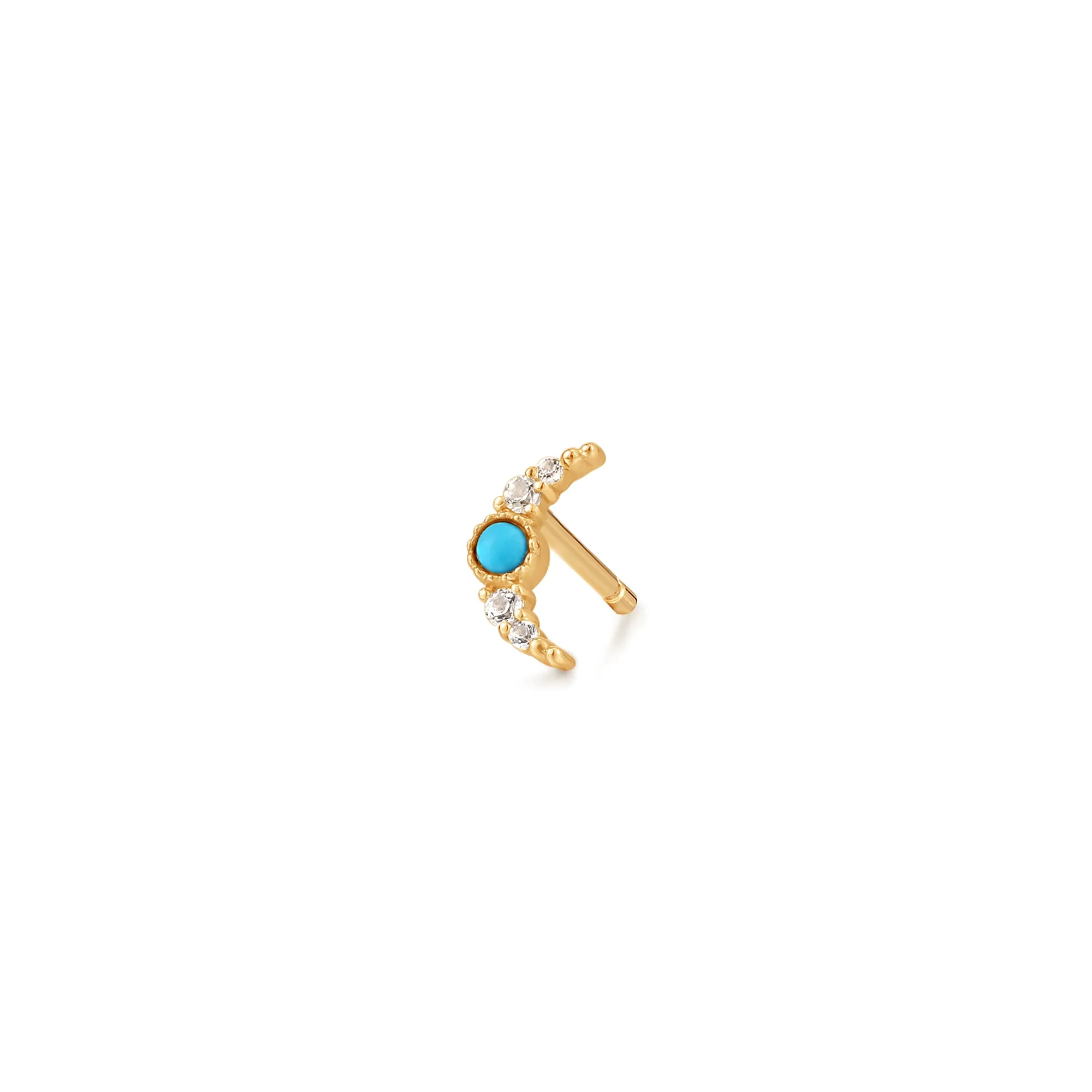 NORA | Turquoise & White Sapphire Crescent Moon Single Earring