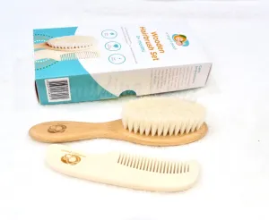 Orange & Peach Wooden Hairbrush and Comb Set