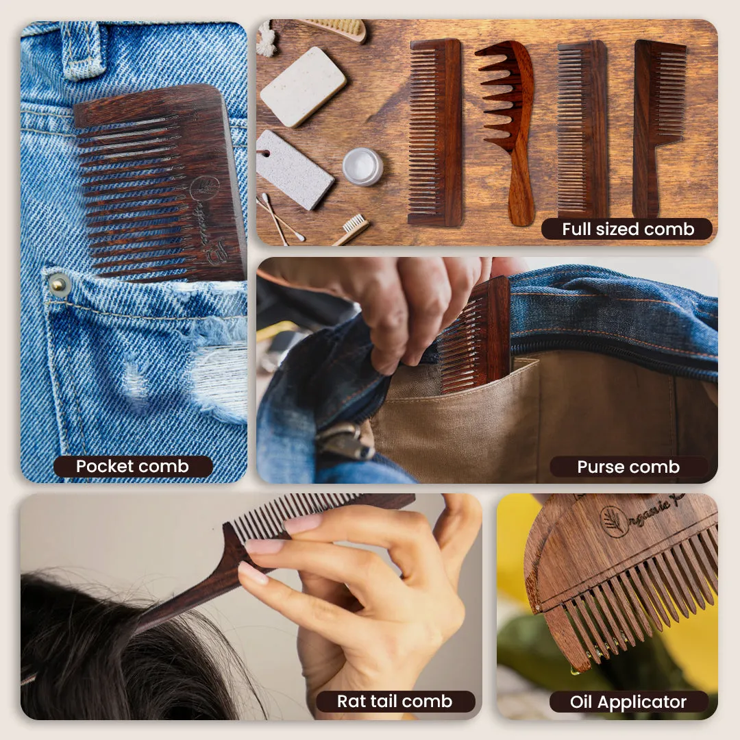 Organic B Wide Tooth Rosewood Comb | Rosewood Hair Comb for Women & Men | Hair Growth | Anti Dandruff | Detangling Comb Pack of 1