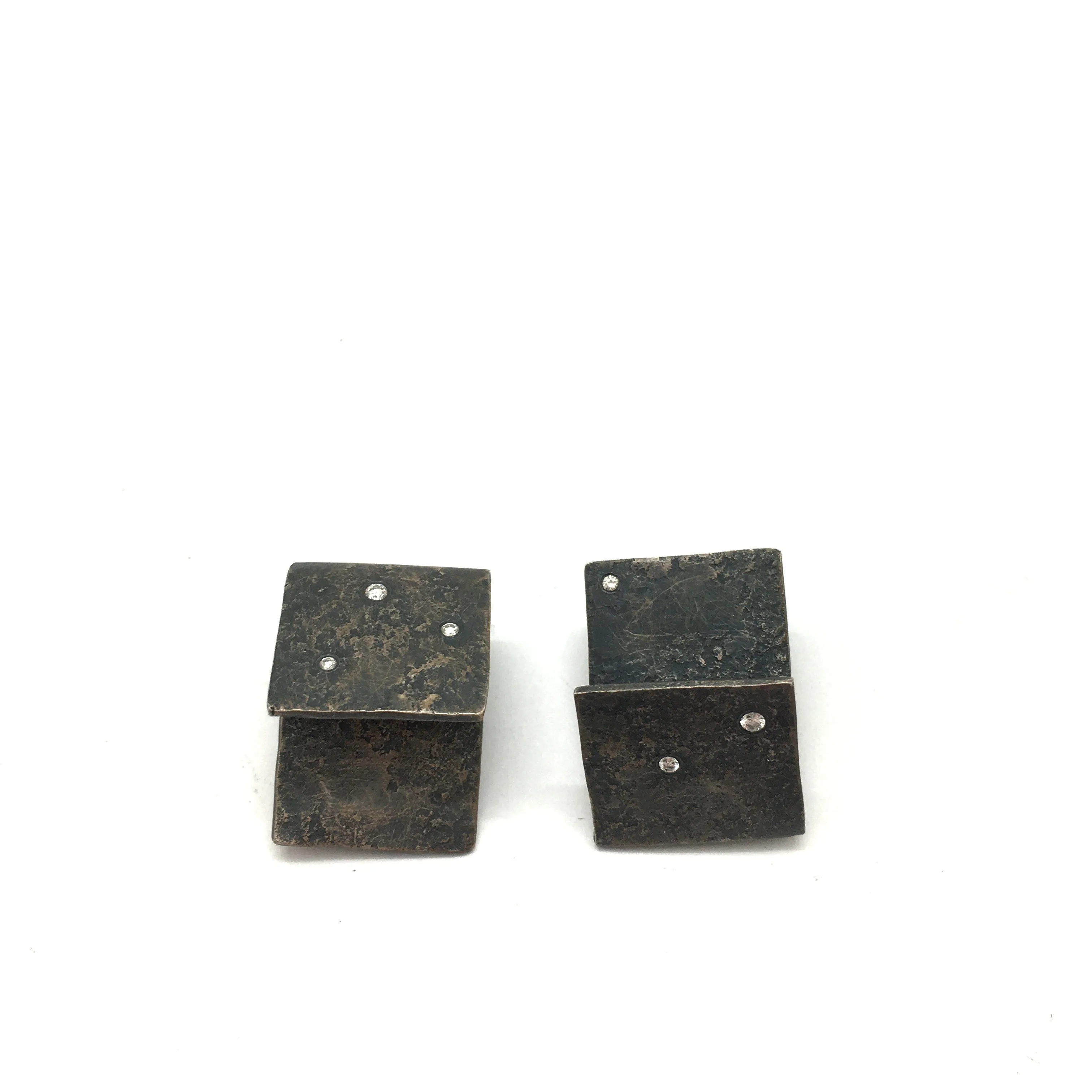 Oxidized Silver Diamond Tab Clip Earrings