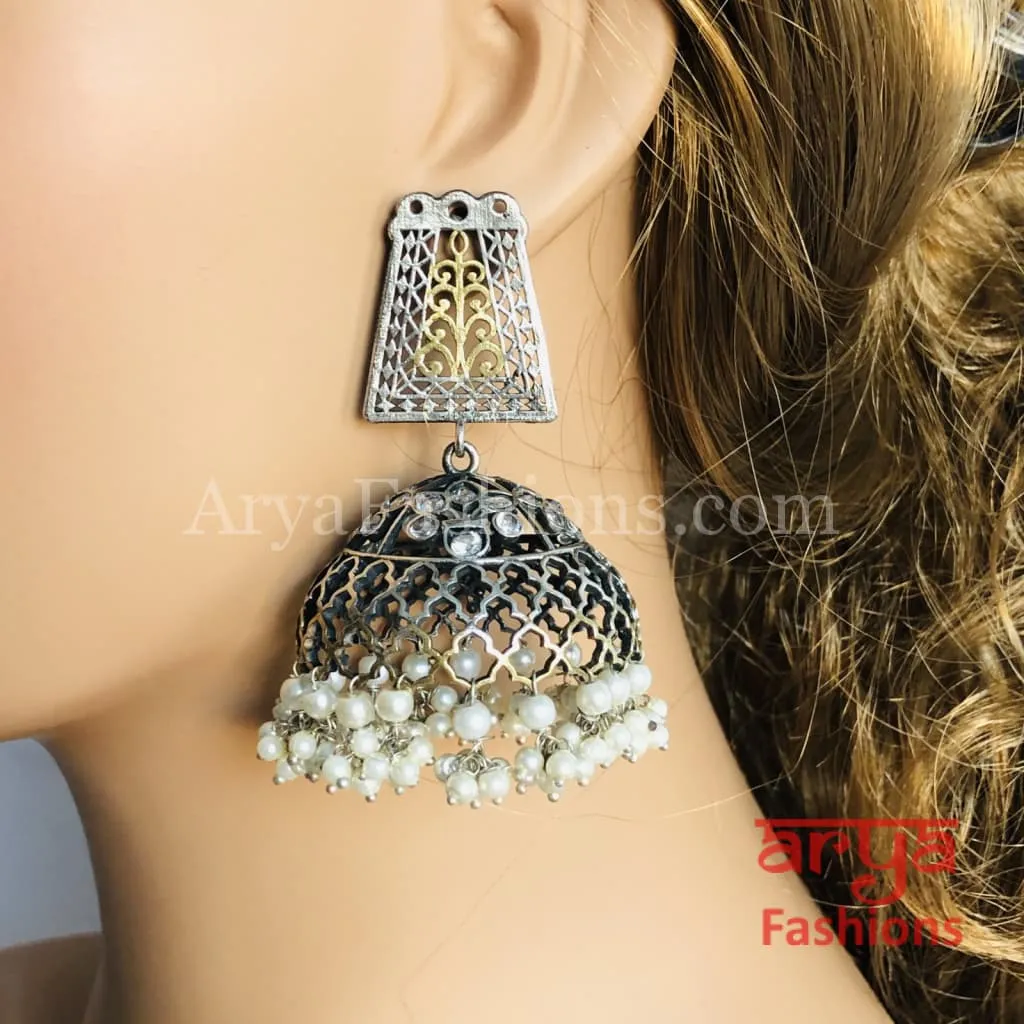 Oxidized Silver Tribal Earrings/Ethnic Jhumka/German Silver Jhumka with Pearl Drops