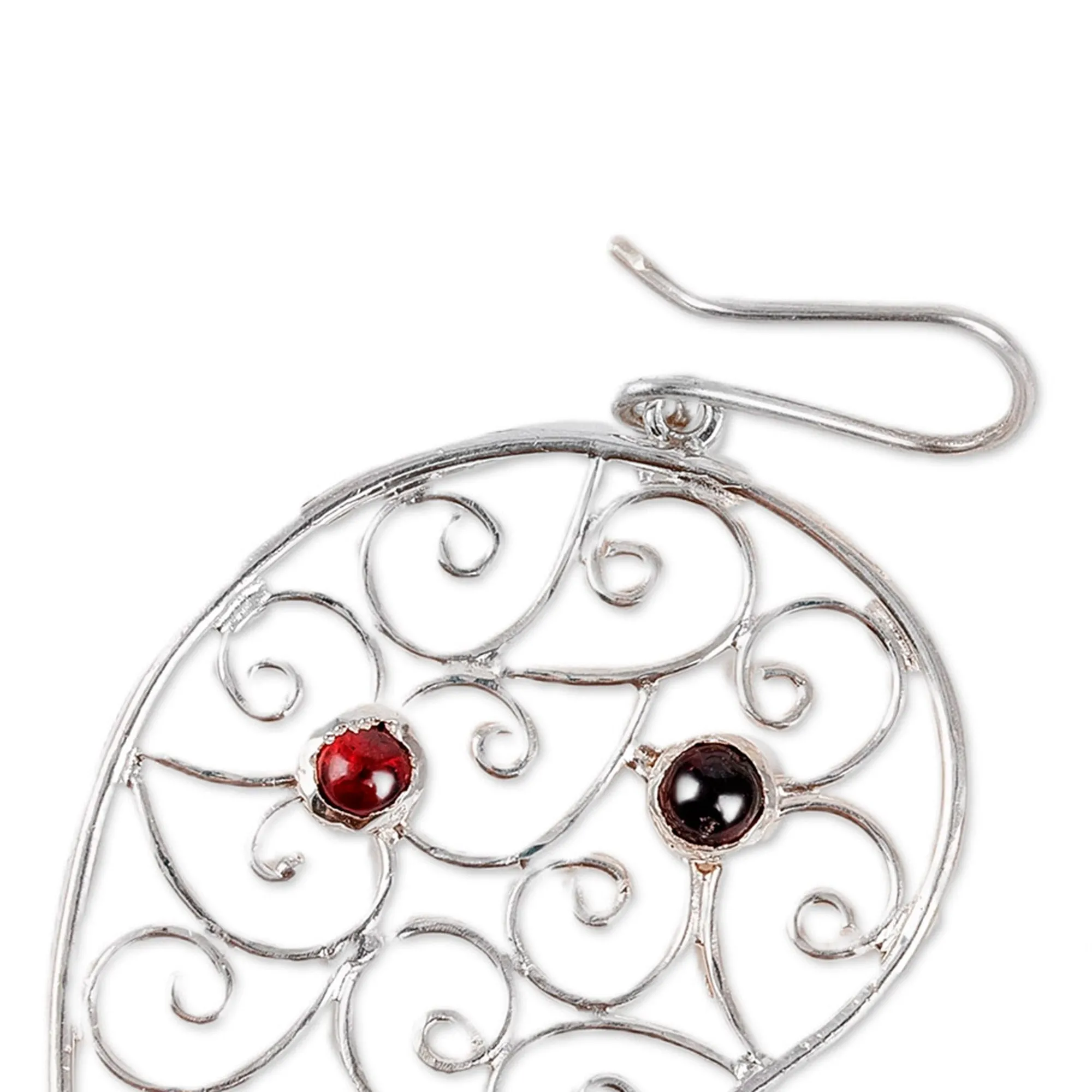 Paisley-Shaped Natural Garnet Filigree Dangle Earrings - Paisley of Passion | NOVICA