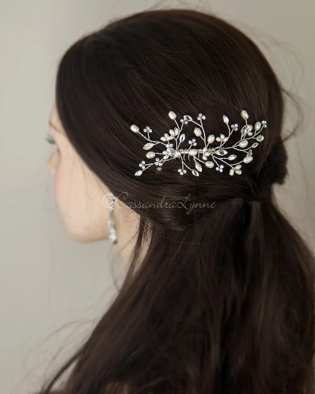 Pearl Bridal Hair Comb in Silver