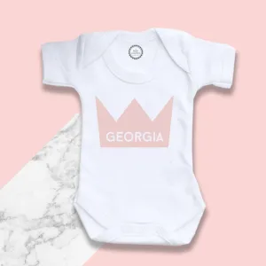 Personalised Pink Crown Baby Bodysuit