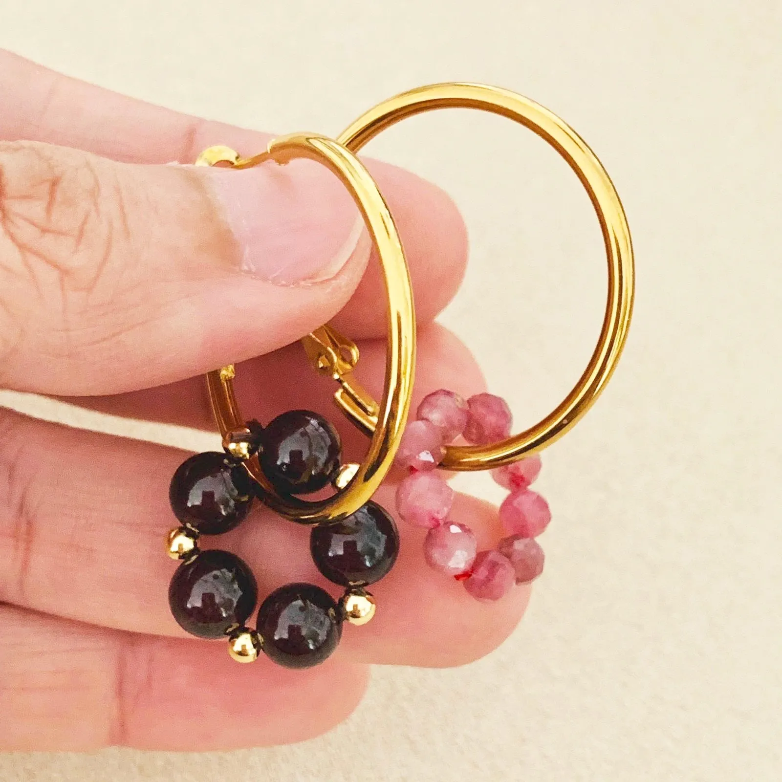 Pink Tourmaline & Garnet Sucre Donut Earrings