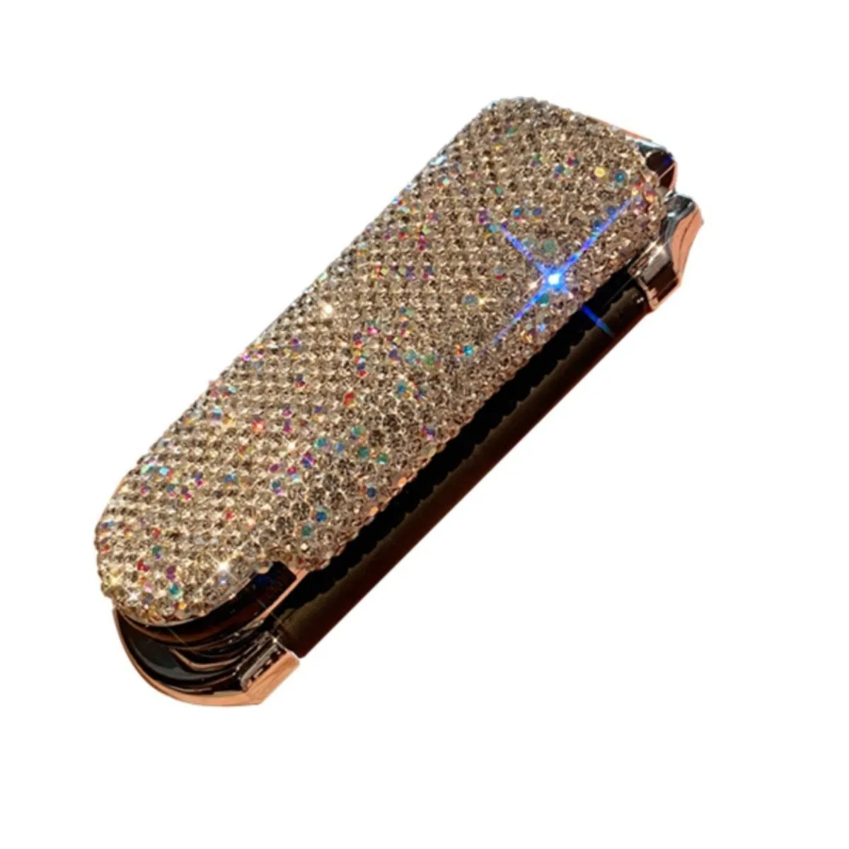 Portable Folding Comb with HD Mirror Inside Inlay Rhinestone Hair Brush Women Combs Hair Comb Scalp Massage Girl Hairbrush