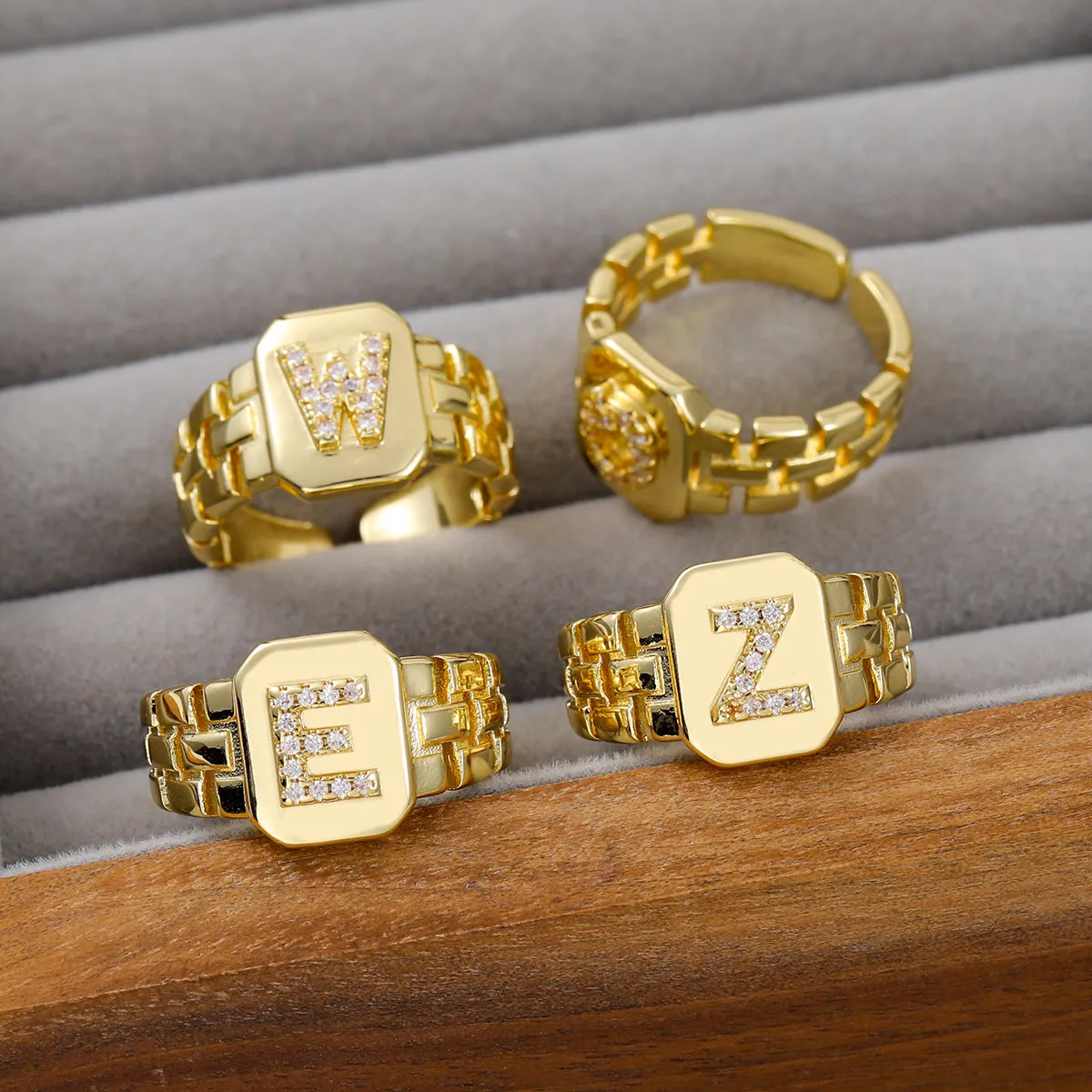 Pre Order:  Letter Series Strap Design Open Ring