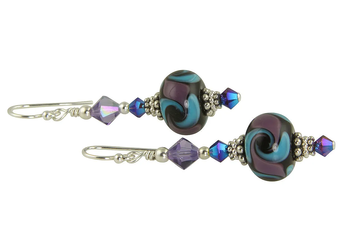 Purple Aqua Cosmic Swirls Lampwork Earrings