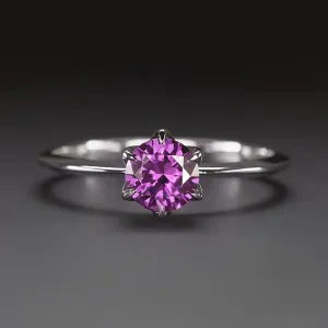 PURPLE GARNET SOLITAIRE RING 14k WHITE GOLD NATURAL PINK SIMPLE CLASSIC ROUND