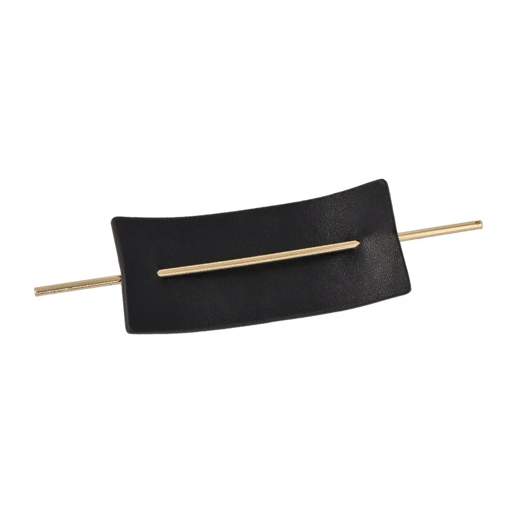 Rectangular Black Leather Hair Stick Brrette