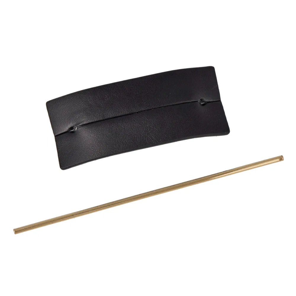 Rectangular Black Leather Hair Stick Brrette