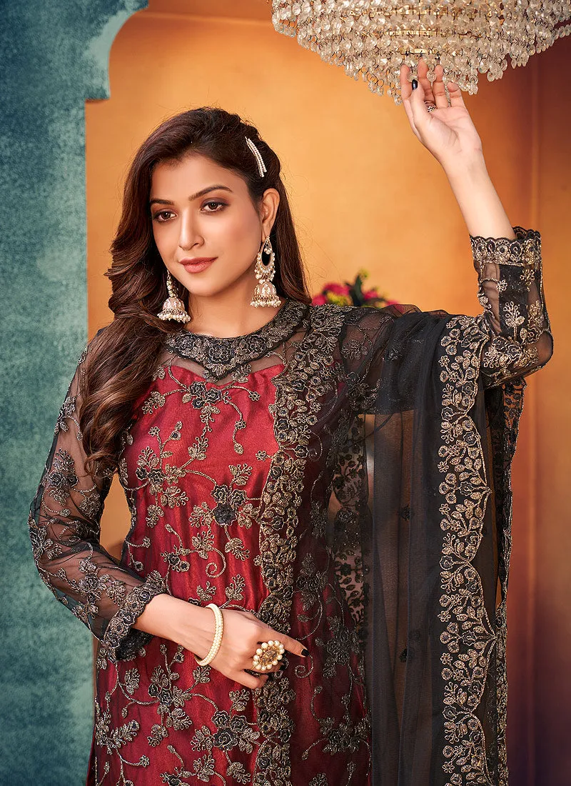 Red And Black Embroidered Pakistani Salwar Suit