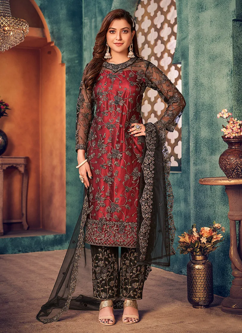 Red And Black Embroidered Pakistani Salwar Suit