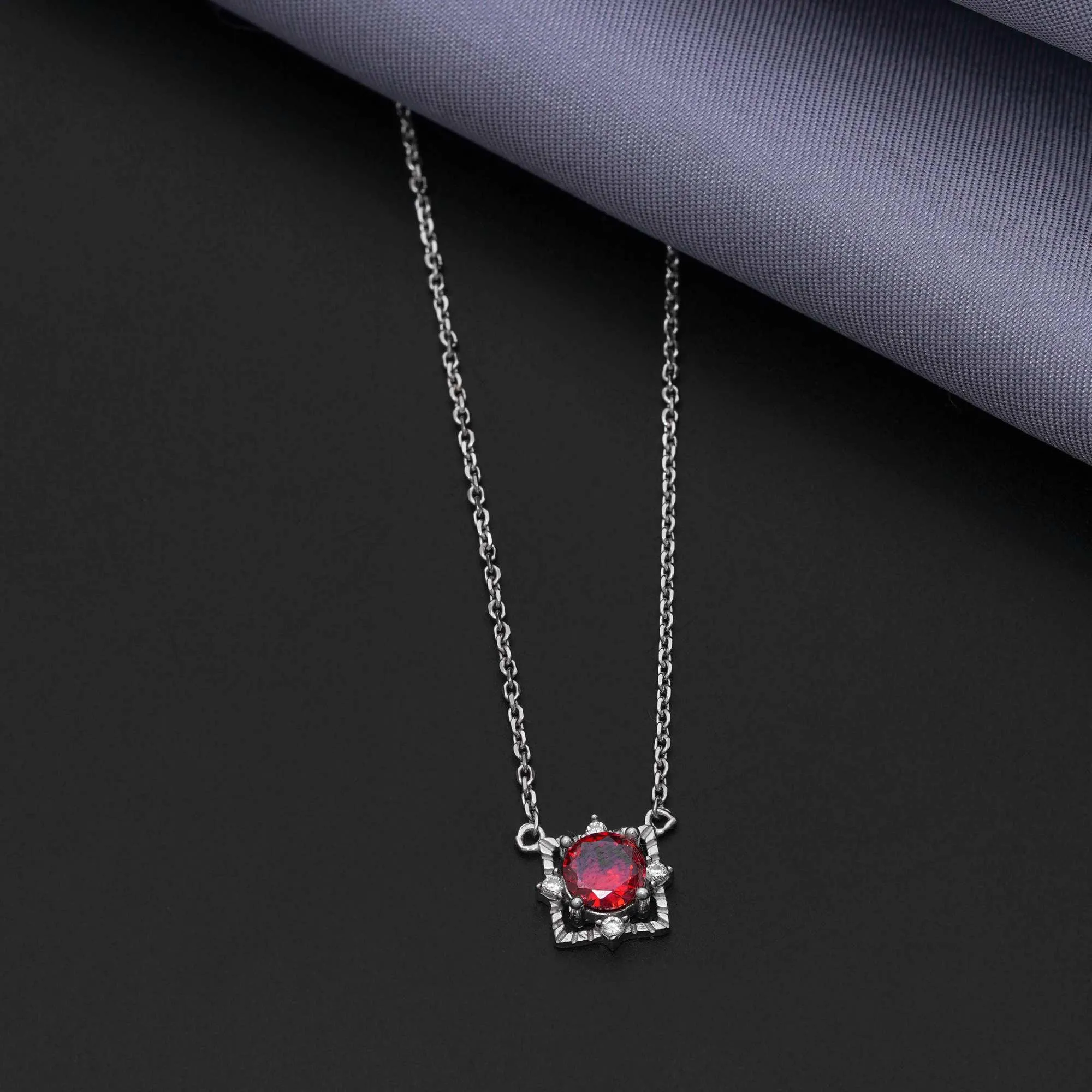 Red Solitaire 92.5 Sterling Silver Chain