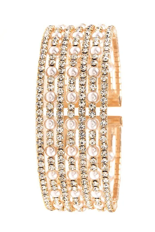 Rhinestone And Pearl Accent Flex Bracelet