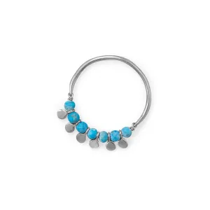 Rhodium Plated Synthetic Turquoise Bead and Disk Ring