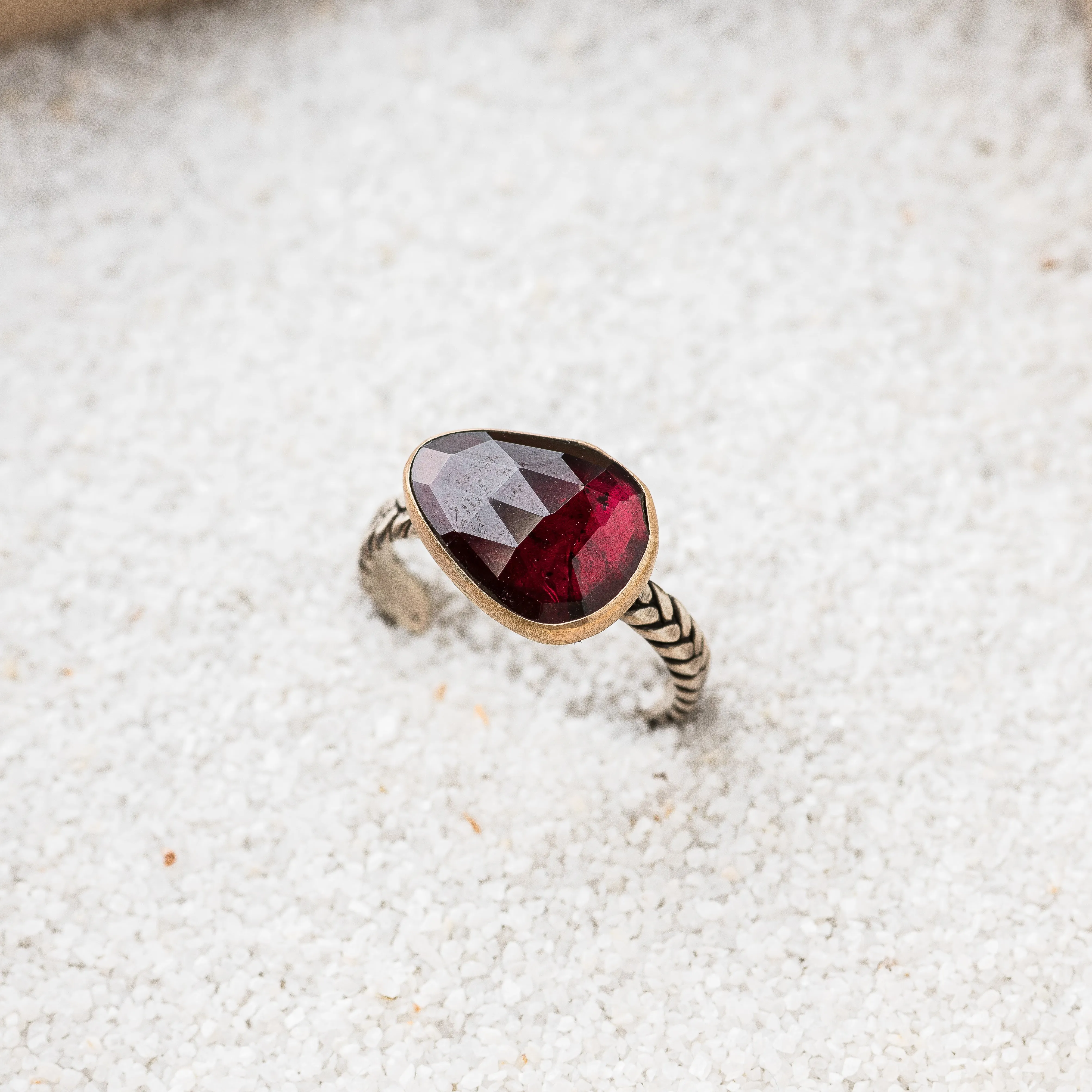 Rhodolite Garnet Ring with Braided Band