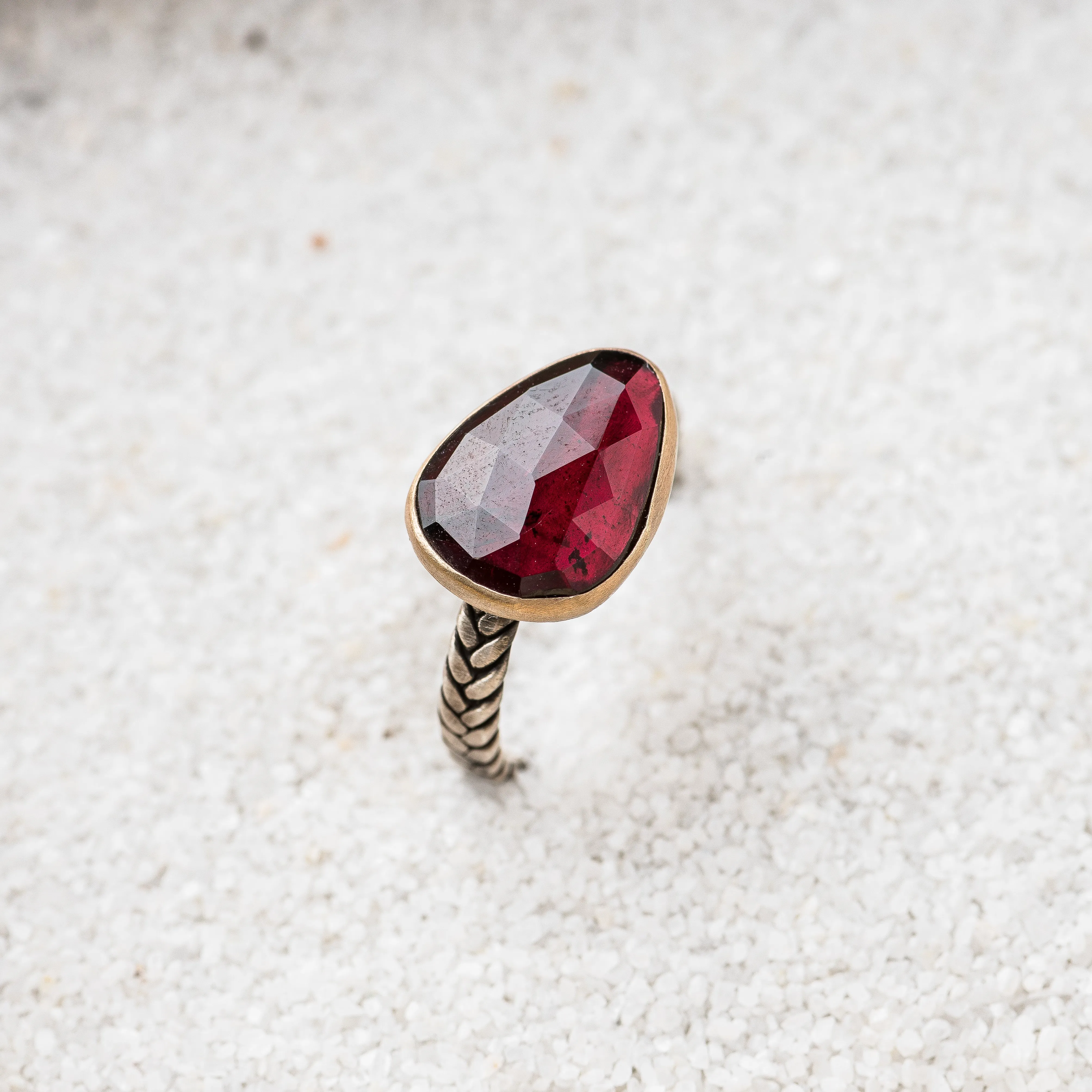 Rhodolite Garnet Ring with Braided Band