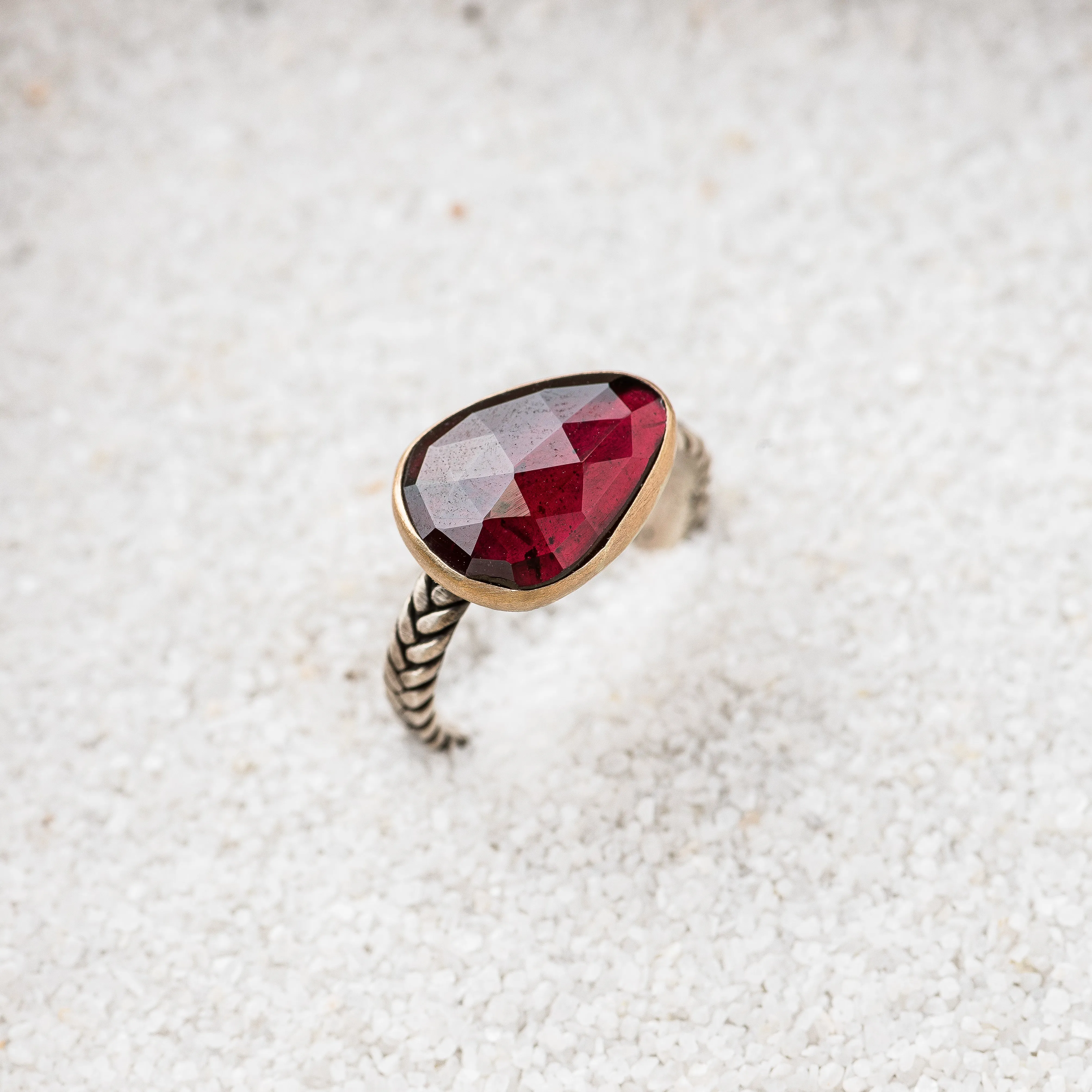 Rhodolite Garnet Ring with Braided Band